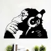 Banksy Wall Decal Monkey With Headphones / One Color Chimp Listening to Music in Earphones / Street Graffiti Sticker 2106157834481