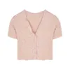T-shirt Kvinnors Kort Navel Slim Rosa Tunn V-Neck Design Nisch Kortärmad Skjorta Sommarstil 210529