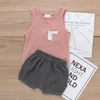Designer Kids Girls 2pieces Summer Children Double Pocket Solid Black Shorts Baby Outfits Organic Linen Cotton Lovely Boys Suits 373 U2