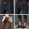 Men Winter Straight Trousers Baggy Stretch Jean Fashion Men Business Casual Jeans Thicken Keep Warm Autumn Man Denim Pants 211103
