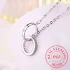 925 Sterling Silver Double Circle Cz Zirconia Carved Letter Love Necklaces & Pendants for Women Wedding Gift Choker Collares