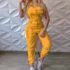 Kobiety Jumpsuits Rompers 2022 Women Casual Cargo Playsiug Bez rękawów O Szybku na szyję z kieszenią i paskiem elegancki ołówek p270J