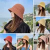 Chapeaux à large bord couleur unie fait à la main Crochet disquette haut été pour les femmes évider tricot dôme seau chapeau pliable casquettes de plage