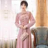 YOSIMI Pink Velvet Jacquard Long Women Dress Hollow Out Fit and Flare Sexy Mid-calf Evening Party Sleeve Winter 210604