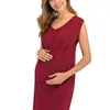 妊娠中の女性のドレス女性夏のラウンドネックleeveソリッドカラーセクシーなファッションマタニティエレガントなドレス妊娠中の女性服G2203099