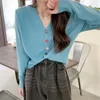 Kadın Örgü Tees Sonbahar Giyim Boşta Stili Retro Japon Dış Giyim V yaka örgü HARDIGAN TASARIM VERME Kırpılmış kazak ceket