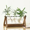 Vintage Creative Hydroponic Plant Transparent Vase Wooden Frame Coffee Shop Room Glass Tabletop Plant Bonsai Home Decor Flower Vase 694 K2