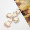 Frauen Pullover Kette Halsketten Anhänger Neue Schmuck Rose Blume Kreuz Cat Eye Edelstein Stein Österreichischen Kristall Mode Strass Anhänger Halskette