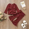 Kids Clothing Sets Girls Outfits Baby Clothes Children Wear Suits Long Sleeve T-shirts Flared Trousers Pants 2Pcs Suit 1377 B3