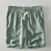 Men's Shorts Summer Beach For Men Solid White Casual Classic Drawstring Pure Linen Sweat Short Pants Clothing 2021