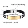 New Fashion Wristband Black Punk Rubber Silicone Stainless Steel Men Bracelets Bangles with Chain Pulseras Hombre Caucho Q0719