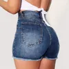 Women Fashion Sexy Push Up Slim Denim Shorts Summer Vintage High Waist Ripped Tassel Casual Short Jeans Streetwear 210317