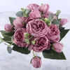 30cm rose rosa de seda peônia artificial buquê de flores 5 cabeça grande e 4 bud Pequenas flores falsas para decoração de casamento em casa indoor