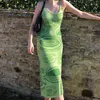 Paisley Print Knit Платье Женщины Зеленый Y2K Зимний Сексуальный Bodycon Без Рукавов Спагетти Ремешок Пляж Партия MIDI Платья 211029