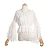 Chiffong Lolita Lace blouse band under skjorta halter nacke av axel kvinnor långa flounce tops bell ärmar för plus storlek 210315