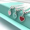 100% S925 Silver Luxury Heart Beaded Tag Strands Bracelet Women Fine jewelry Trendy Beads chain round ball Bracelets for girlfriend lov2091