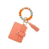 Keychains Letter Silicone Pärled Wristlet Leather Card Holder Inledande nyckelringar för kvinnor PU TASSEL KEY CHEAN MIRI22