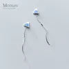 Blue Charm Enamel Long Tassel Drop Earrings Fashion 100% 925 Sterling Silver Luxury Dangle Earring For Women Fine Jewelry 210707