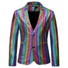 Blazer da uomo con paillettes glitterato scozzese arcobaleno da uomo 2022 giacca da uomo con risvolto con risvolto Club DJ giacca da uomo per cantanti 211120