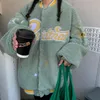 Women's Jackets 2021 Vintage Letter Star Embroidery Baseball Uniform Teddy Jacket Imitation Cashmere Baggy Bomber Coat