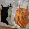 Barnkläder sätter sommaren kort ärm Vest Outfits Solid Knit Cotton Suits Rompers Pants Pannband T-shirts Triangel Shorts Pants YL375