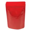 100 Uds. Bolsa de papel de aluminio Mylar de pie rojo brillante con ventana transparente cierre de cremallera autosellado muesca de rasgado alimentos bolsas de almacenamiento de granos de café