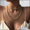 Chains Necklaces & Pendants Jewelry S1832 Europe Pop Punk Hip-Hop Style Mti-Layer Necklace Generous Metal Thick Chain Choker Drop Delivery 2