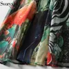 Svoryxiu Runway Femmes Summer Plus Taille Robes longues Taille élastique Deep V-Col Forest Animal Print Mousseline de mousseline de vacances Maxi Robes 210302