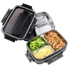 Portable 304 Stainless Steel Bento with 3 Compartments Lunch Box Leakproof Microwave Heating Food Container Tableware Adults Y200429