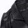 Nerazzurri Fit y flare abrigo de cuero sintético solapa con muesca manga larga abullonada otoño falda negro rojo negro chaqueta de cuero claro 210923
