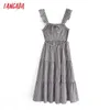 Tangada Fashion Plaid Print Pasek Backless Dresses for Women Female Casual Beach Dress 3W115 210609