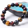 Moda al por mayor hombres mujeres Multicolor Ojo de Tigre hecho a mano elástico personalizado 6/8/10/12/14mm Ojo de Tigre pulsera de cuentas de piedra Natural