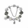 925 Sterling Silver Charm Bead fit European Pandora Bracelets for Women DIY White Enamel Five Petals FlowerCharm Beads Snake Chain Fashion Jewelry