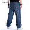 Jeans masculinos soltos homens plus size 42 hiphop folgue skate calças meninos denim hip hop rap pants estações fundos