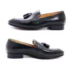 Fashion Brand Cow Leather Tassels Loafers Mens Shoes Pointed toe Slip On Flats Outdoor Office Men Casual Shoes Black Male Shoes