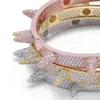 Luxury Iced Out Bling Cubic Zircon Hip Hop Rose Gold Color argento Rivetti Bracciali Spike Bangles Regali per uomo Donna