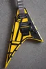 Rare Michael Sweet Jack Son Flying V Stryper Electric Guitar Black Yellow Stripe, Floyd Rose Tremolo Bridge, Whammy Bar, Locking Nut, BlackHardware