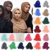 2021 Kvinnor Maxi Hijabs Sjalar Oversize Islamic Head Wraps Mjukt lång muslim Frayed Crepe Premium Cotton Plain Hijab Scarf