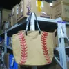 Bolsa de compras de lona de béisbol con estampado de seda, almacén CN, bolsas de viaje de celosía de gran capacidad, accesorios para equipo, Tote DOMIL281