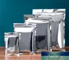 100 Stück glänzende silberne Aluminiumfolie mit Reißverschluss, wiederverschließbar, für Snacks, Zucker, Pulver, Mais, Gewürze, Logo-Druck, Heißsiegelbeutel