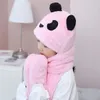 Toddler Kids Baby Winter 3 In 1 Hat Long Scarf Gloves Set Cute Panda Animal Ears Thicken Fuzzy Plush Hoodie Earflap Cap