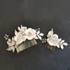 Slbrida Handmade Ins Styl Stop Kwiat Liść Kryształ Rhinestone Grzebień Bridal Headdress Włosy Akcesoria Kobiety Biżuteria