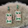 Dangle Chandelier Luxury Printing Blossom Rose Wedding Earrings Women Fashion Enamel Plant Green Leaves Red Flower Earring Jewel8810219