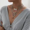 Hängsmycke halsband 6st / set mode multilayer överdrivna justerbara kvinnor silver färg körsbär tärning kedja halsband tjejer smycken