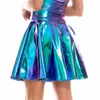 Sommer Sexy Laser Hohe Taille Mini PU Leder Rock Club Party Dance Shiny Holographische Röcke Harajuku JK Metallic Plissee Röcke 210310