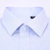 Hoge kwaliteit niet-strijkse mannen jurk lange mouwen shirt solide mannelijke plus size reguliere fit streep zakelijke shirt witblauw 210628