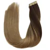 Balayage onzichtbare tape in extensies huid inslag menselijk haar ombre chocolade bruin tot vuile blonde 100g / 40pcs