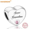 925 Sterling Silver Coração Mãe Avó Nanny Nan Aniversário Menina Charms Beads Fit Pandora Charme Pulseira Jóias Presente Q0531