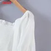 Tangada Yaz Kadın Beyaz Pamuklu Plaj Elbise Kare Yaka Puf Kısa Kollu Bayanlar Mini Elbise Vestidos 8m03 210609