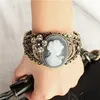 Charm Bracelets Vintage Bronze Relief Carved Cameo Statue Queen Bangle Bracelet Rhinestones Fashion Jewelry257R